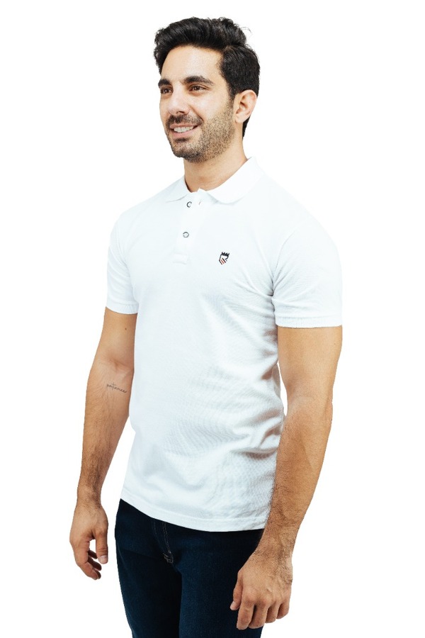 Playera Tipo Polo Color Blanco Con Bordado Slim Fit Para Hombre